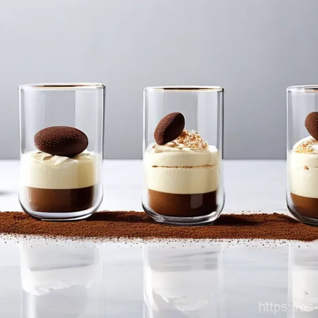 양식 디저트 메뉴 추천 - **Deconstructed Tiramisu: A Modern Culinary Art Piece**
    "A close-up, high-resolution photograph ...