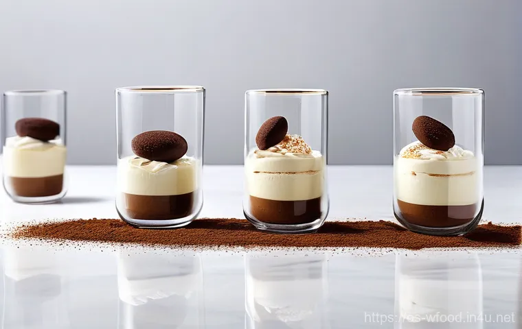 양식 디저트 메뉴 추천 - **Deconstructed Tiramisu: A Modern Culinary Art Piece**
    "A close-up, high-resolution photograph ...